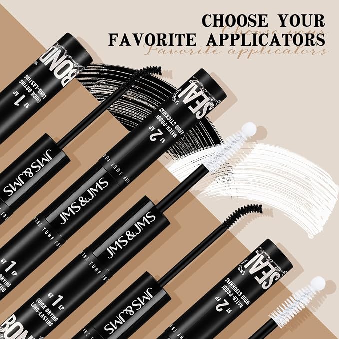 JMS&JMS Lash Bond and Seal Waterproof Lash Cluster Glue, 5ml+5ml Set | 2in1 Glue and Seal Double Hold Power! Latex-Free for Sensitive Eyes, Waterproof to All Day. Black Glue Easy to Apply