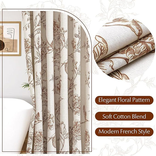 MitoVilla Brown Farmhouse Shower Curtain Set, Cotton Floral Hummingbird Cottagecore Spring Shower Curtains for Bathroom, Modern Country Bathroom DΓ©cor, 72" W x 72" L