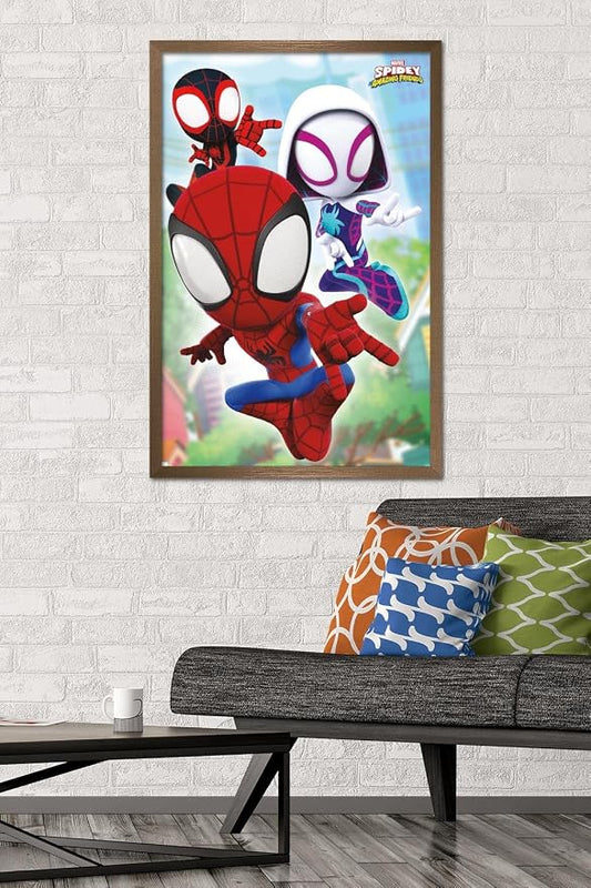 Trends International Marvel Spidey and His Amazing Friends - Webs Wall Poster, 22.37" x 34.00", Bronze Framed Version