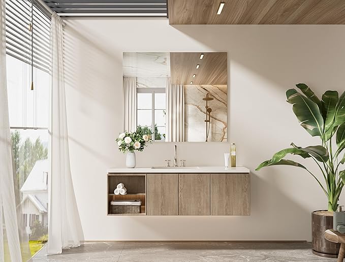Frameless Mirror 42" x 36" Bathroom Vanity Mirror Wall Mounted 4mm Tempered Glass, Suitable for Bedroom, Entryway, Hallway, Gym, Vertically/Horizontally