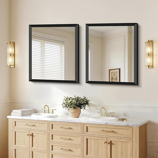 Black Bathroom Mirror 30 x 36 Inch Rectangle Wave Beveled Frame for Wall Bathroom Vanity Mirror for Over Sink, Tempered Glass,for Entryway Hangs, Bathroom Living Room Horizontal or Vertical
