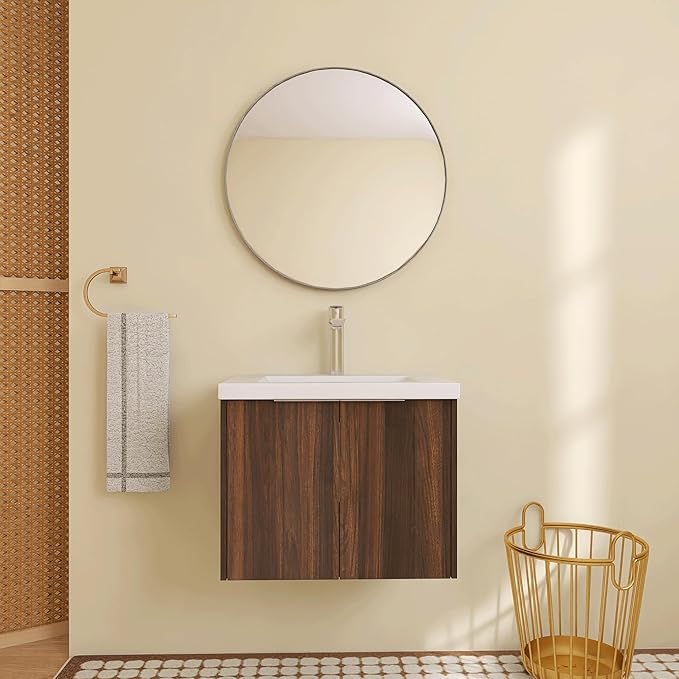 24" Bathroom Vanity with Sink, Single Sink Modern Bathroom Vanities Set, Wall-Mounted Bathroom Vanity, Floating Soft Close Door