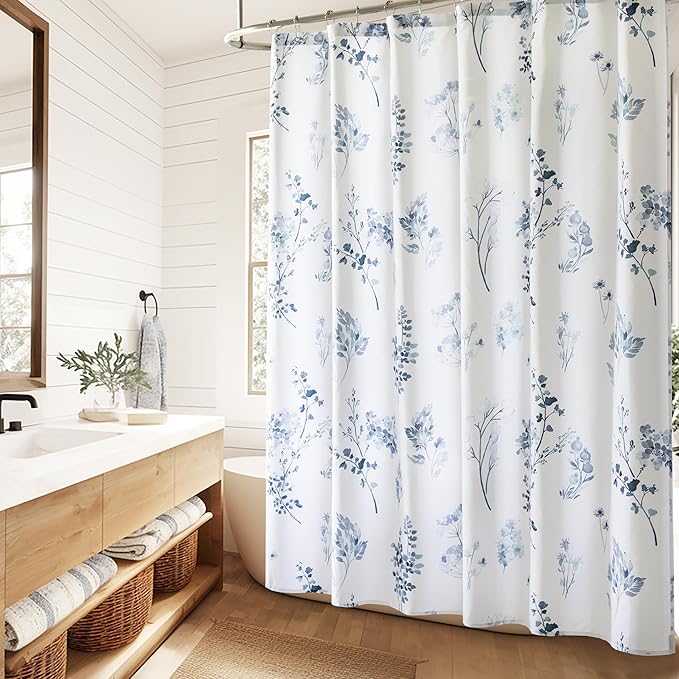 Navy Blue Small Stall Shower Curtain,Waterproof Fabric Dark Blue and White Nautical Theme Ocean Shower Curtains for Bathroom Set with Hooks 36X72