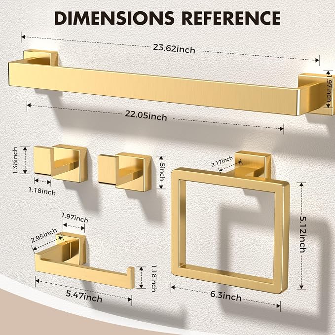 15-Pieces Gold Bathroom Accessories Set, 24 Inch Towel Bar Set | Stainless Steel, Towel Ring, Toilet Paper Holder, Robe Hooks, Towel Racks for Bathroom Wall Mounted, Bathroom Hardware Set