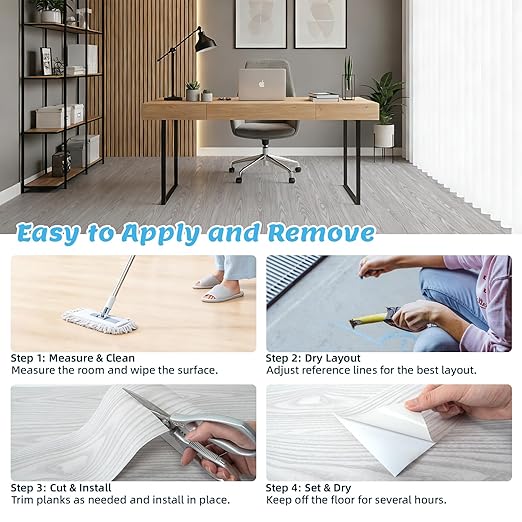 Art3d 15 Sq.ft Peel and Stick Floor Tiles, 10Pcs Luxury Vinyl Plank Flooring Wood Look, 36" × 6" Adhesive and Waterproof Tile Sticker for Bedroom, Living Room, Kitchen, Light Gray
