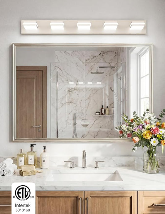 VOLISUN Modern Bathroom Vanity Light Fixtures (5-Light, 40-Inch), 5CCT Dimmable Bathroom Light Fixtures Over Mirror, 360°Rotatable Head, Brushed Nickel LED Vanity Lights for Bathroom-ETL Certificated
