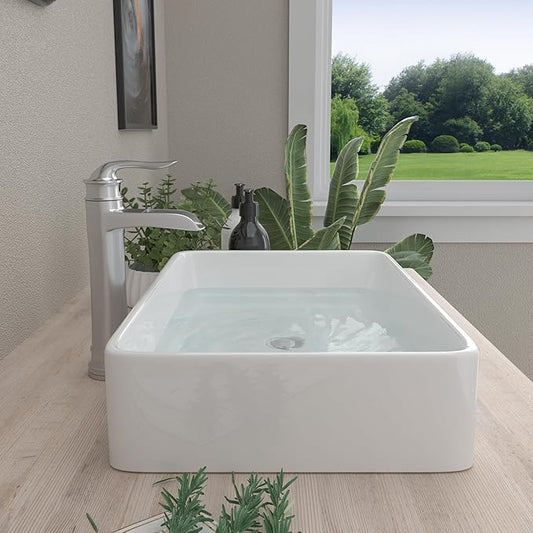 Mocoloo Rectangle Vessel Sink Above Counter 24"X16" Bathroom Sink Countertop White Porcelain Ceramic Lavatory Vanity Sink Basin