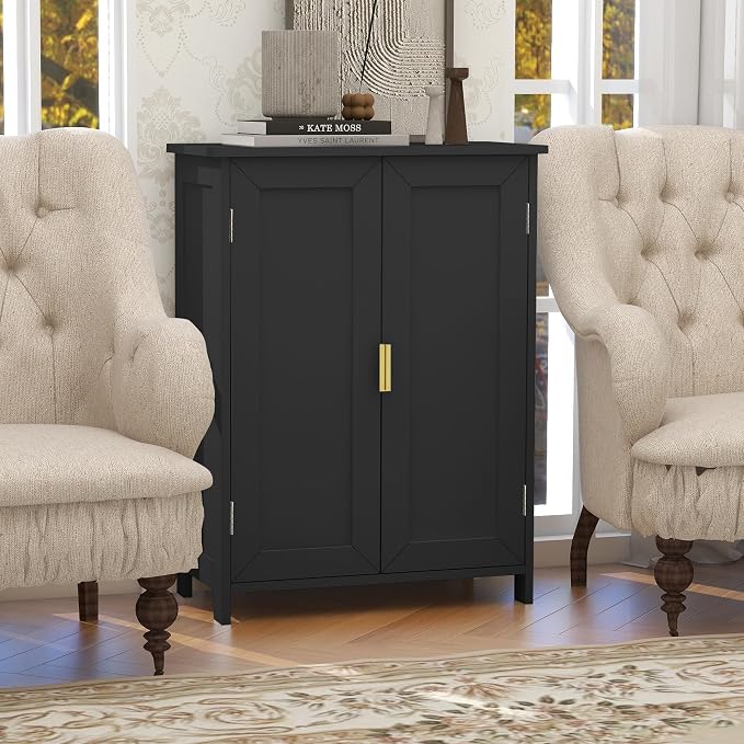 TaoHFE Black Bathroom Storage Cabinet,Bathroom Cabinets Freestanding | With 2 Doors,Towel Cabinet For Bathrooms,Restroom Cabinets,Small Storage Cabinet For Office,Restaurant,Living Room