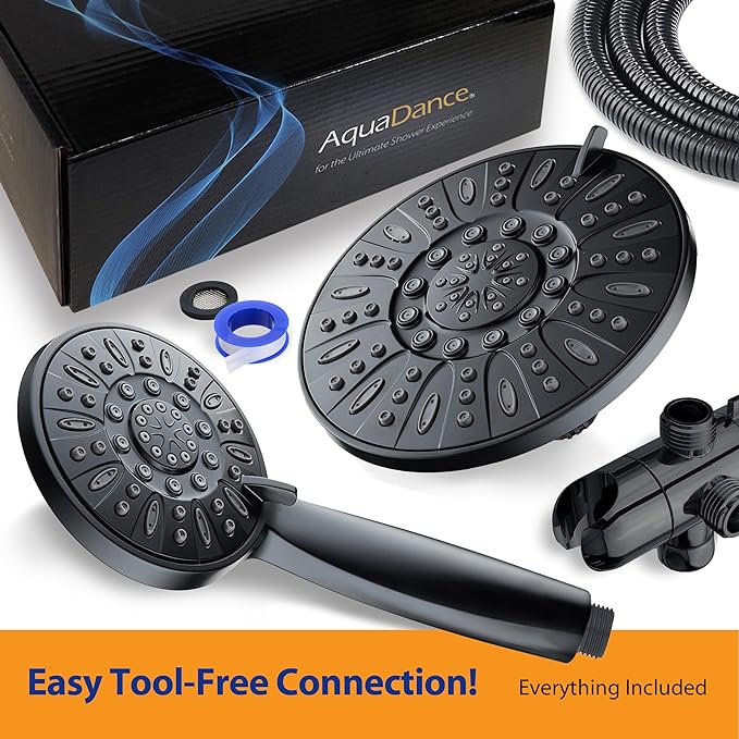 AquaDance 7" Premium High Pressure 3-way Rain & Handheld Shower Head Combo | Enjoy Luxury 7-inch Showerhead & 6-mode Hand Shower Separately or Together! Premium Stainless Steel Hose - Black