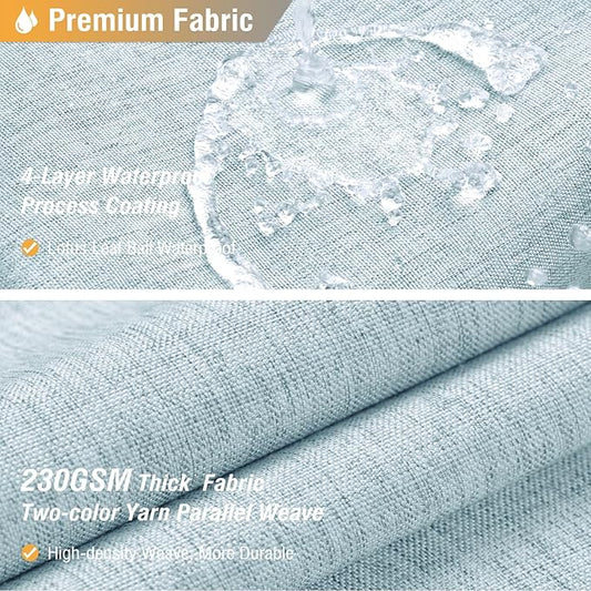 Fog Blue Linen Textured Waterproof Fabric Shower Curtain Set, 72x72 | 230GSM Polyester, Heavy Duty Cloth, Weighted Hem, 12 Plastic Hooks, Modern Hotel Style, Machine Washable, Bathroom Decor