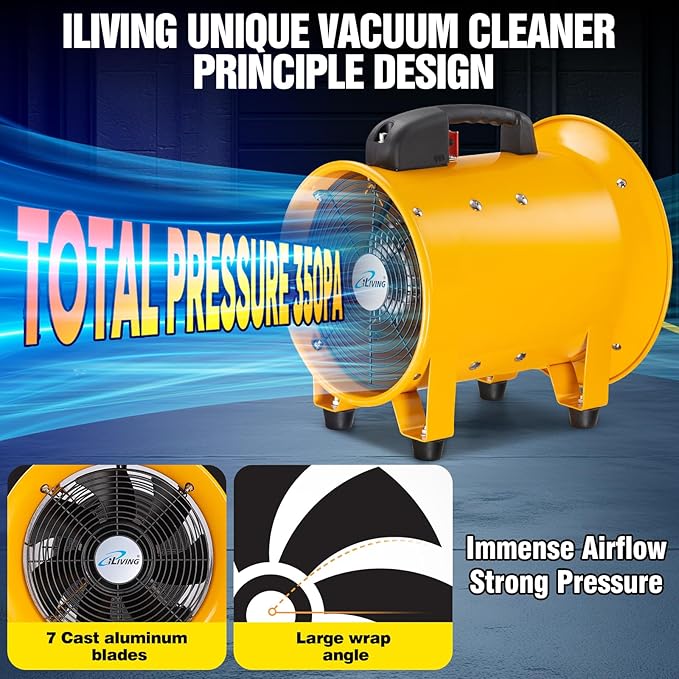 iLiving Utility High Velocity Blower, Fume Extractor, Portable Exhaust and Ventilator Fan (Utility 10")