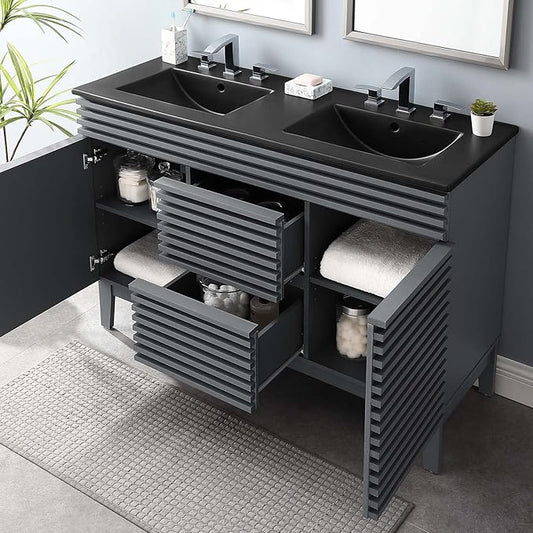 Modway EEI-5381-GRY-BLK Render 48" Double Sink Bathroom Vanity, Gray Black