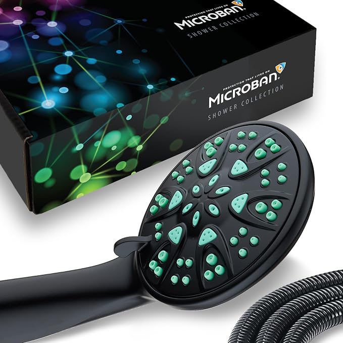 AquaDance Antimicrobial – Anti-Clog High-Pressure 6-Setting Hand Shower with Microban Nozzle Protection from Growth of Mold, Mildew & Bacteria for Stronger Shower! 3 Jet Color Choices – 4" Coral Green