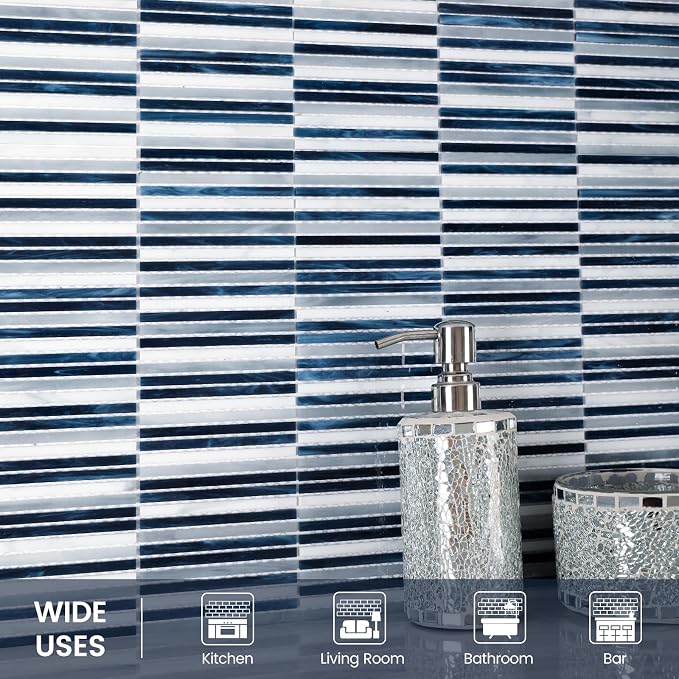 Glass Mosaic Tile Backsplash Dazzling Blue White 12 Inch | Kitchen Backsplash Bathroom and Shower (5-Pack, 5 sq.ft.)