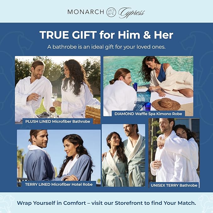 MONARCH Unisex Plush Lined Microfiber Bath Robe - Soft Shell with Polyester Lining, Resort-Grade Hotel & Spa Robe with Pocket