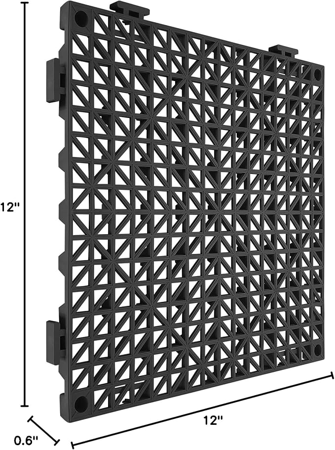 VEVOR Modular Interlocking Cushion, 12 Pack 12" x 12" Splicing Drainage Mats, Soft PVC Interlocking Drainage Floor Tiles, Non-Slip Drainage Holes for Restroom, Bathroom, Kitchen, Pool, Wet Areas, Blac