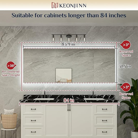 Keonjinn LED Backlit Mirror 84β x 32β Oversized Lighted Bathroom Mirror with UL Listed LED Driver, Large Stepless Dimmable Wall Mirror, Tempered Glass, CRI90+ Anti Fog Vanity Mirror with Backlights