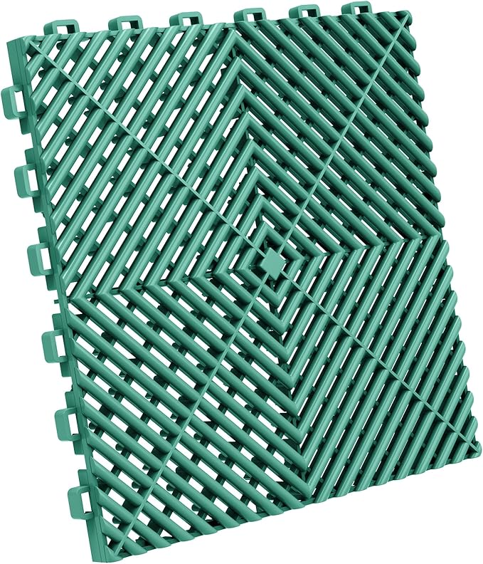 12-Pcs Interlocking Tile, 12" x 12" Indoor/Outdoor Self-Drainage Interlocking Floor Tiles, Non-Slip Heavy-Duty Polypropylene Splicing Flooring Tile for Garage Patio Pool Bathroom, Green