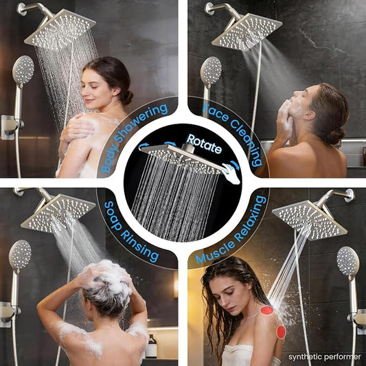 Veken Multi-Function Shower Head with Handheld, High Pressure, Starlight | Square Rainfall Showerhead with 5-mode Hand Held Spray, Dual Shower Heads Combo, Detachable Showerheads with Hose, Home Gifts