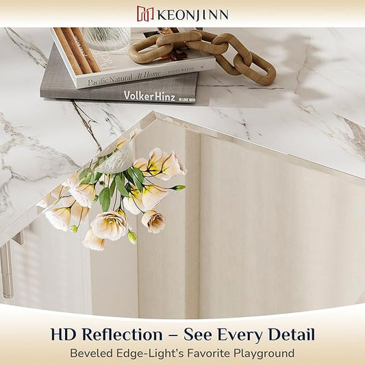 Keonjinn 42 x 36 Inch Bathroom Mirror with Beveled Edge, Frameless Mirrors for Over Sink, Rectangle Wall Mirror Shatterproof, Modern Decorative for Living Room, Entryway, Bedroom, Horizontal/Vertical