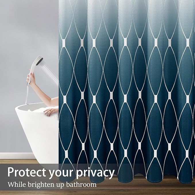 Navy and White Ombre Shower Curtain Set for Bathroom,Geometric Pattern Bathroom Curtains with 12 Hooks,Waterproof Shower Curtain, Durable and Machine Washable, 72 x 84 inches, Navy Blue