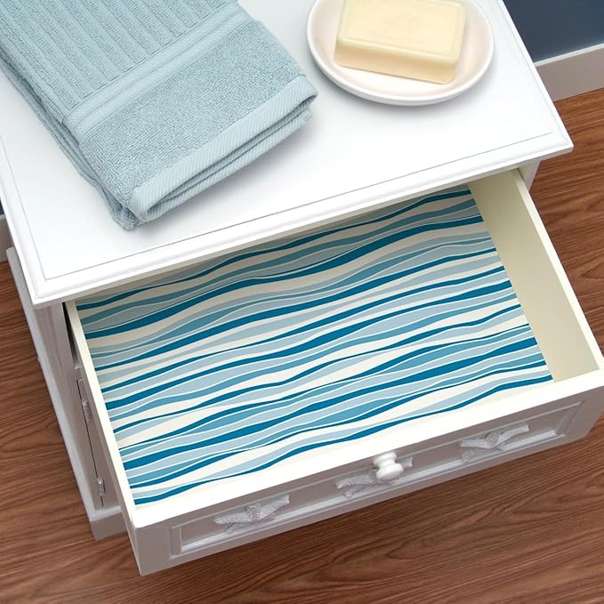 Con-Tact Brand Creative Covering, Self-Adhesive Shelf Liner, Multi-Purpose Vinyl Drawer Liner, Easy to Use and Apply, 18'' X 9', Wave Marina