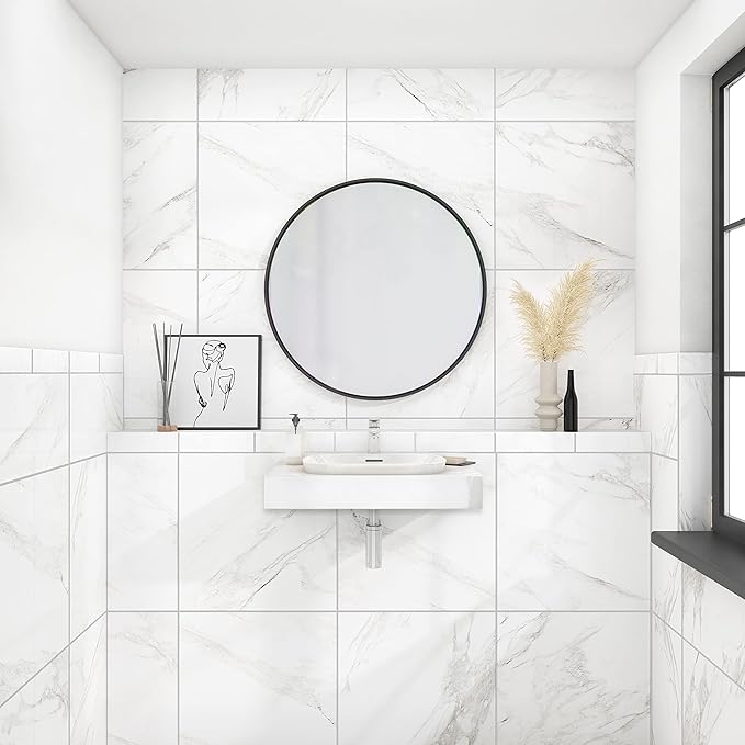 Daltile Perpetuo 24" X 24" Porcelain Marble Look Floor Tile in Polished Brilliant White (4 pieces per carton) (15.20 sqft per carton)