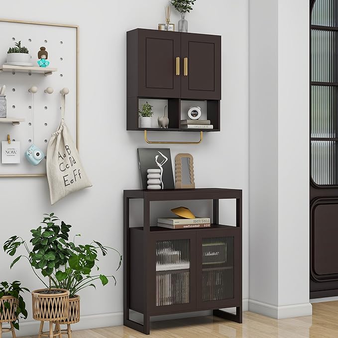 Wall Mounted Bathroom Storage Cabinet Medicine Cabinet with Adjustable Shelves & Towel Bar for Bathroom, Laundry Room, Bedroom, Enterway