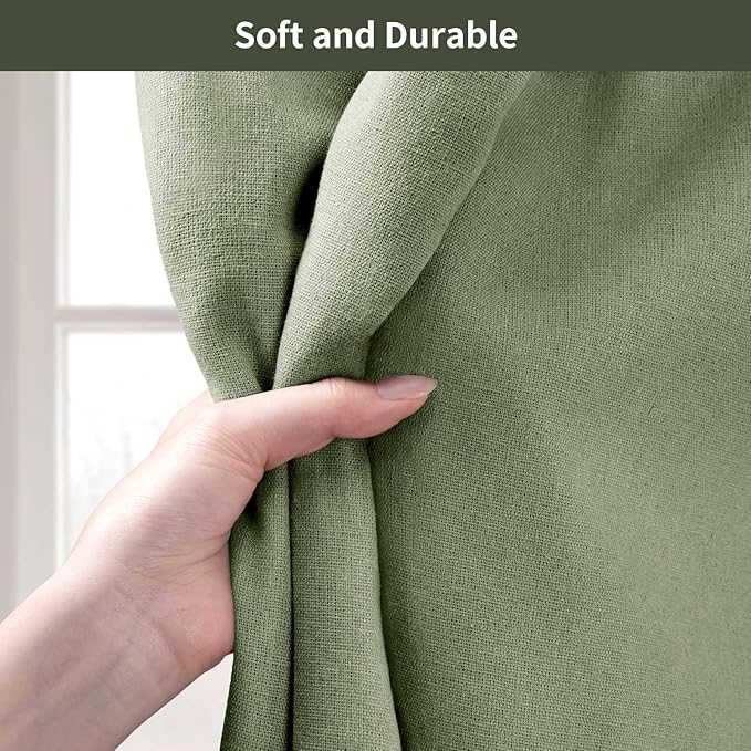 Linen Shower Curtain Green, Fabric Boho Farmhouse Shower Curtains for Bathroom Cotton Natural Cloth Liner Set 72" W x 72" L