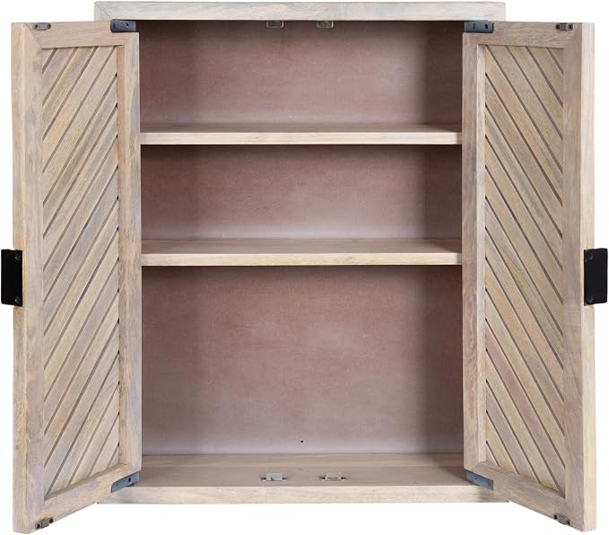 Kate and Laurel Mezzeta Decorative Coastal Two-Door Floating Bathroom Cabinet, 22 x 7 x 28, Whitewash, Decorative Over Toilet Storage Cabinet Made from Solid Mango Wood with Slatted Chevron Design