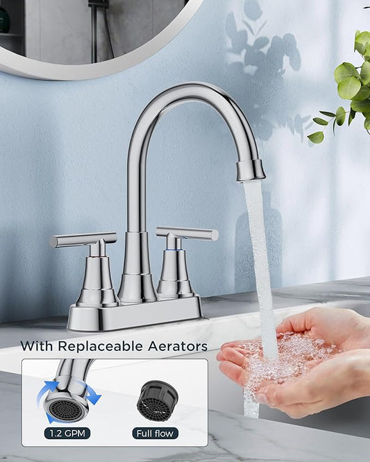 FORIOUS Chrome Bathroom Faucets, Centerset Chrome Faucet for Bathroom Sink | 4 Inch Bathroom Faucet for Sink 2 or 3 Hole, 2 Handle Chrome Centerset Bathroom Sink Faucet - 360° Spout, Vanity Faucet Rv