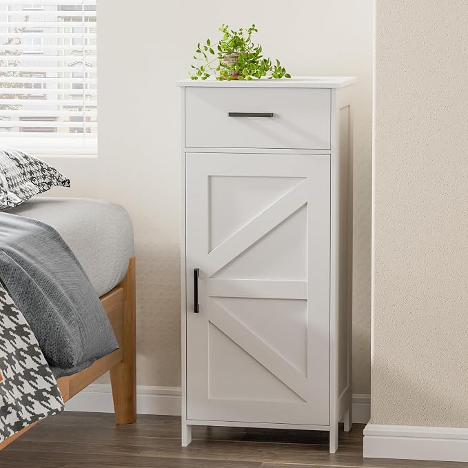 Homhedy Bathroom Storage Cabinet with Drawer & Adjustable Shelf | Freestanding Storage Cabinet for Bathroom, Entryway, Living Room & Kitchen, White, 15.7"W