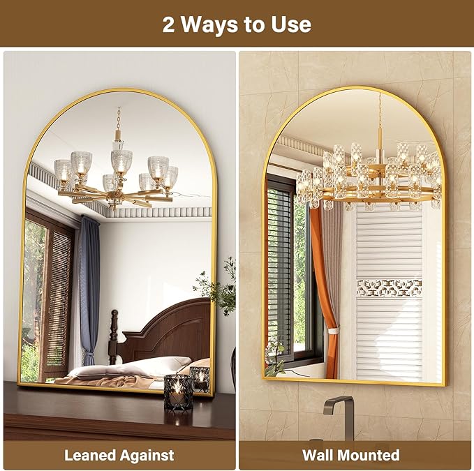 XRAMFY 24"x36" Gold Arched Bathroom Mirror - Wall Mirror for Bathroom, Metal Frame Vanity Mirror, Dresser Mirror, Arch Decorative Mirrors for Living Room, Bedroom, Entryway, Mantle