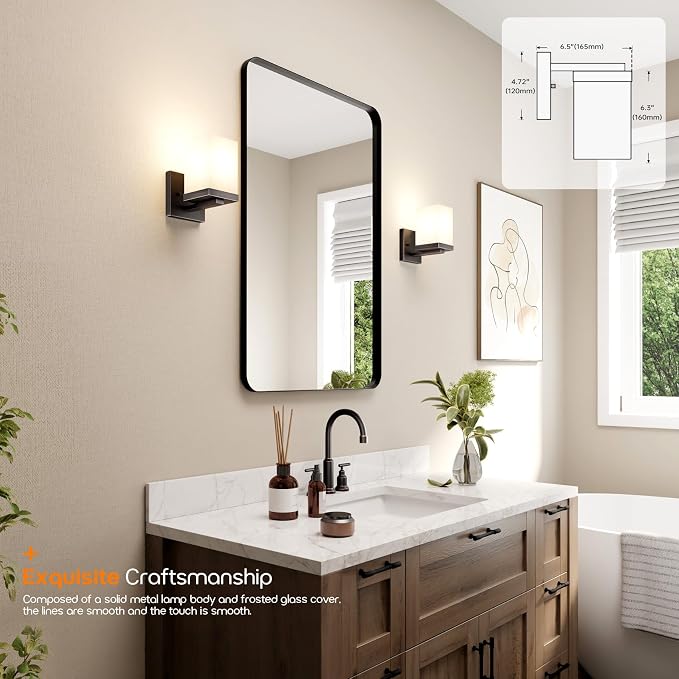Wall Lights Over Mirror Bathroom Vanity Lighting Fixtures with White Frosted Glass Shade, Porch Wall Sconces, 2 Pack Oil Rubbed Bronze T003ORB-L1-P2