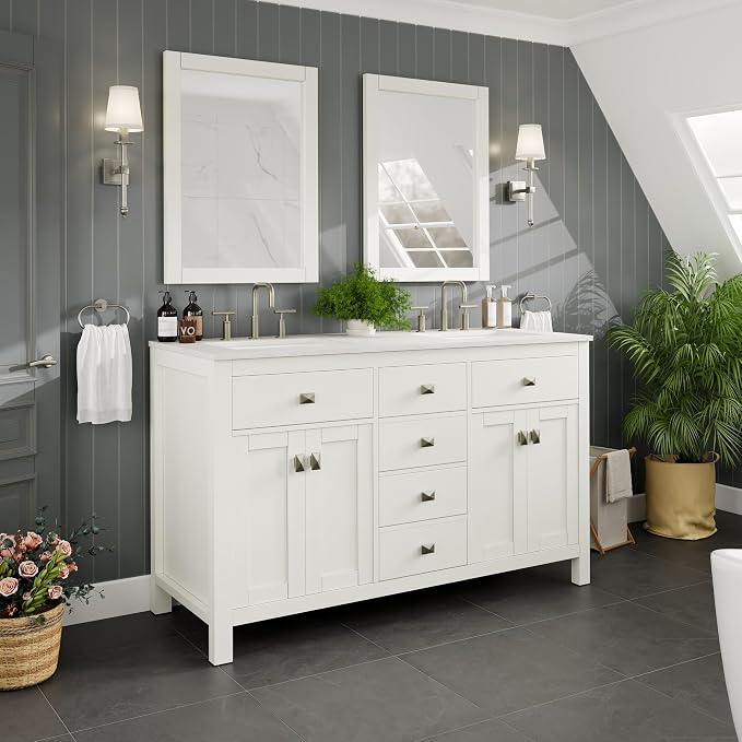 Artemis 72 in. White Double Sink Bath Vanity with Engineered Top and Undermount Porcelain Sinks
