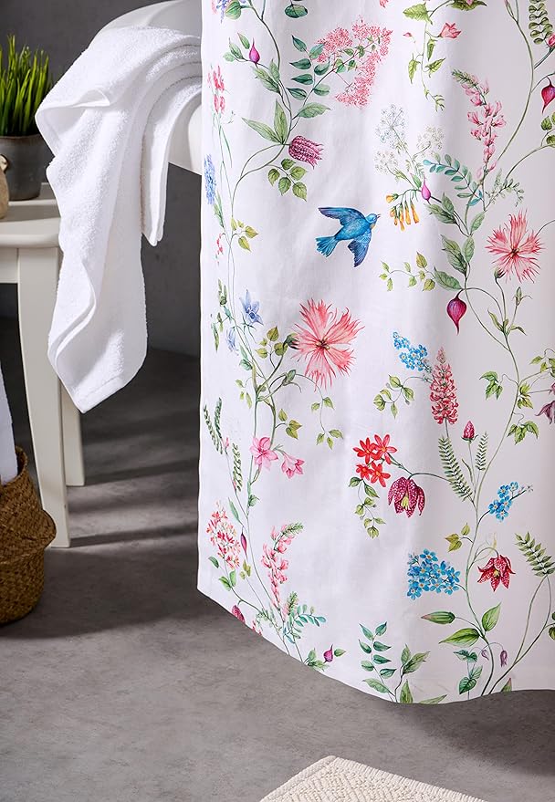 Maison d' Hermine Shower Curtain 100% Cotton One Panel 70"x72" Washable Fabric Shower Curtains for Bathroom, Easy Hanging with 12 Button Holes - Home Hotel Spa Easter Gifts(Neo Ipomee - Multi)