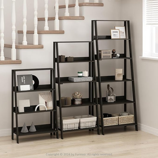 Furinno Ladder Display Shelf, 5-Tier Ladder Shelf, Ladder Bookshelf, Display Storage Shelves, 13 x 23.6 x 53.5, for Living Room, Home Office, Espresso