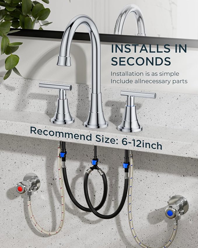 FORIOUS 8 in Widespread Chrome Bathroom Faucet 3 Hole, Chrome Faucet Vanity | 3 Hole Bathroom Vanity Faucet Chrome, Polished Chrome Faucet for Bathroom Sink 3 Hole with 360° Swivel Spout, for Wholesale