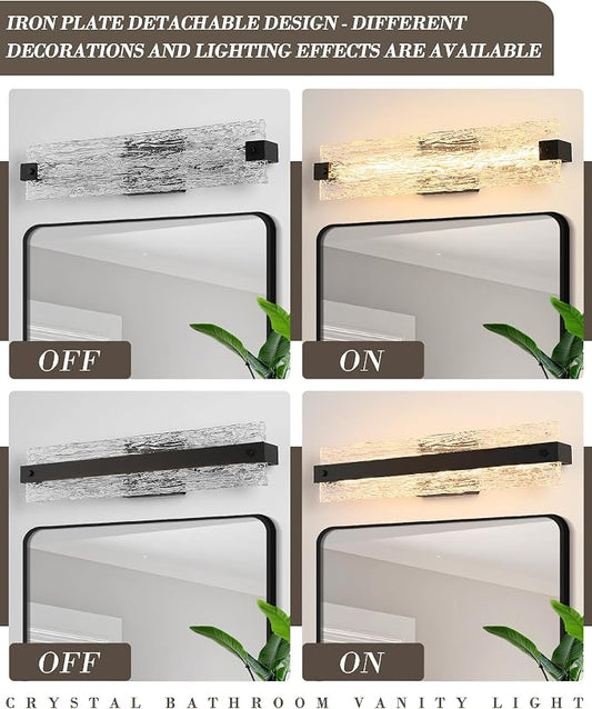 Black LED Bathroom Vanity Light, 24.4 Inch 15W Modern Dimmable Bathroom Light Fixture Over Mirror, Crystal Bar Wall Sconce Lighting for Bath, 3CCT, OS-MM5001-3BK