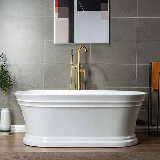 WOODBRIDGE Contemporary Single Handle Floor Mount Freestanding Tub Filler Faucet with Hand shower in Brushed Gold Finish, F0007BGRD