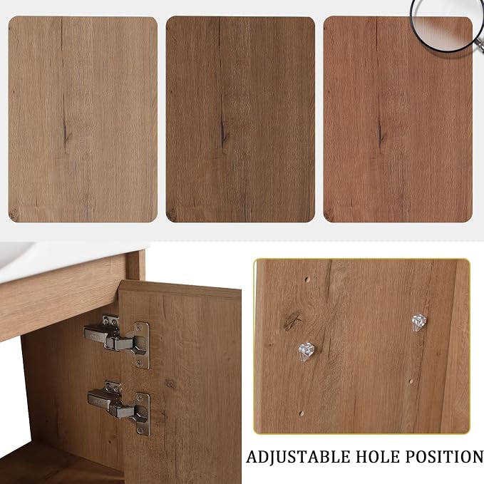 30" Freestanding Bathroom Vanity with Sink, Floor Cabinet, Natural | Integrated Ceramic Sink, Soft-Close Door & 3 Open Storage Shelves, Small Bath Vanity Set, Easy to Clean