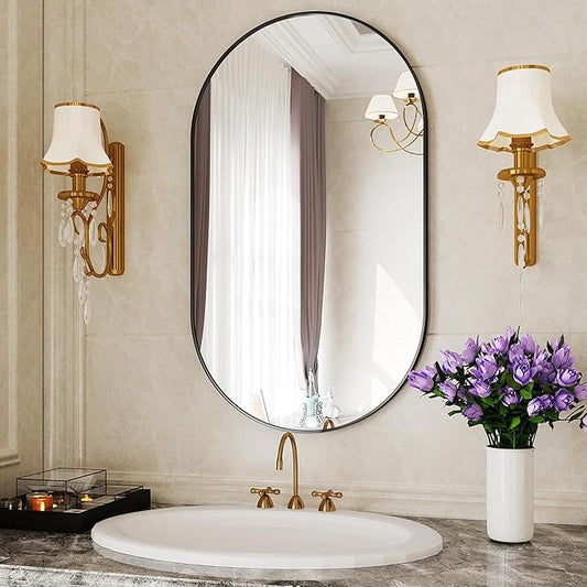 Oval Mirrors,22x38 Oval Bathroom Mirrors,Bathroom Mirrors for Over Sink,Wall Mirror,espejos para baños(Black)