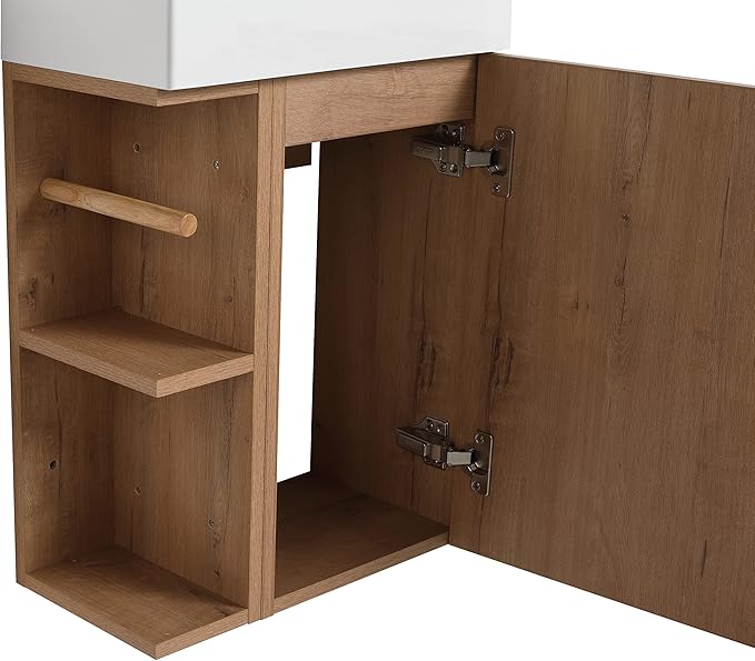 Malwee 16" Floating Bathroom Vanity with Sink, 16 Inch Single Sink Wall Mounted Bathroom Vanity, with 1 Door and White Resin Basin Top for Small Space, Plywood Cabinet Storage(050-16)