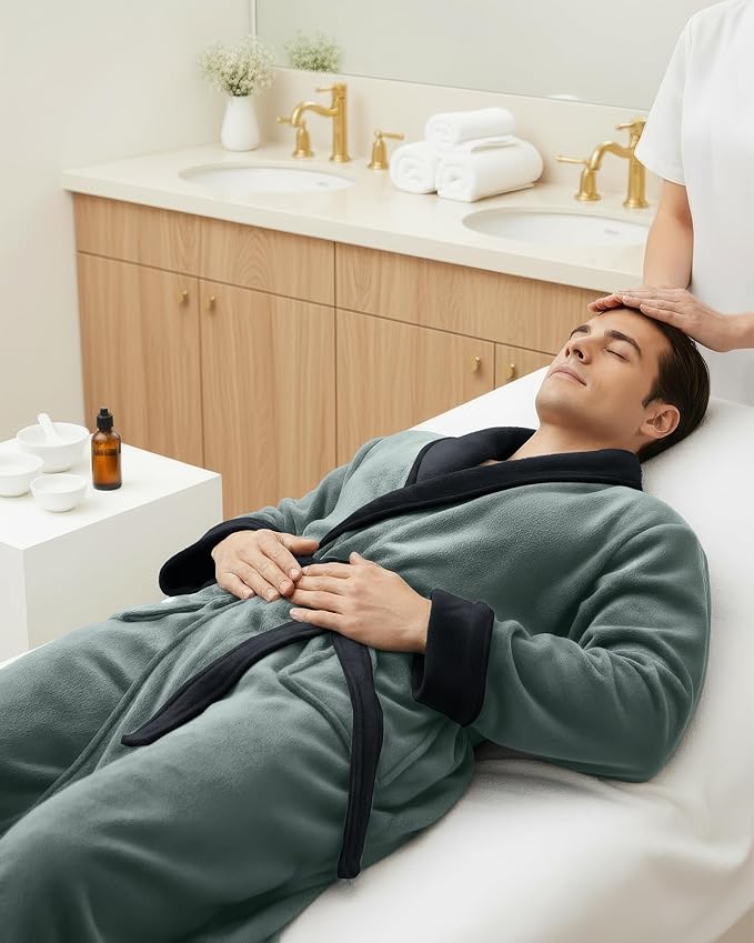 NY Threads Mens Robe, Luxury Plush Fleece Mens Bathrobe, Spa Bath Robe for Men