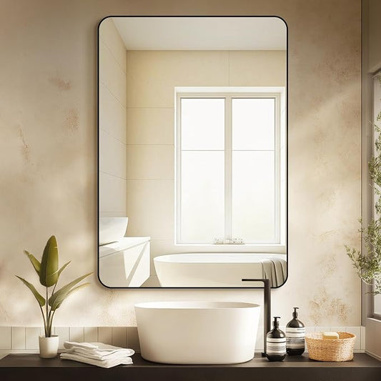 Bathroom Vanity Mirror, Black Framed Mirror for Over Sink, 40x28 | HD glass, distortion-free for makeup and grooming, Sturdy frame, all mounting hardware, hangs horizontal or vertical