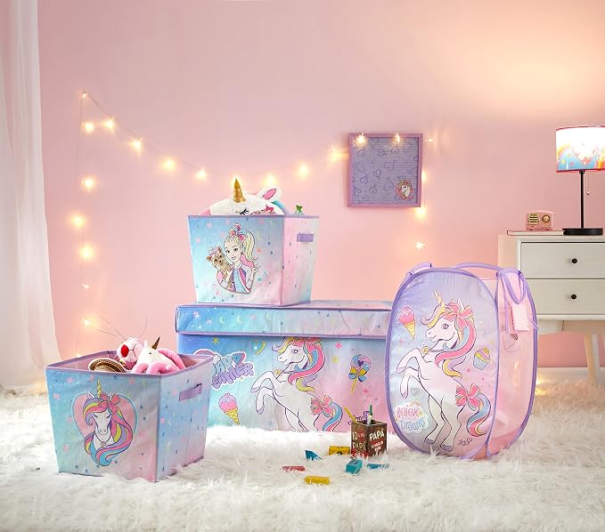 Idea Nuova JoJo Siwa Bow Unicorn Believe in Your Dreams Pop Up Hamper with Durable Carry Handles, 21'' H x 13.5'' W X 13.5'' L