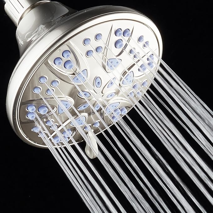 AquaDance Antimicrobial – Anti-Clog High-Pressure 6-Setting Shower Head with Microban Nozzle Protection from Growth of Mold, Mildew & Bacteria for Stronger Shower! 4" Sunset Blue