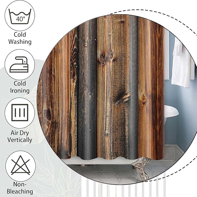 Rustic Brown Stall Shower Curtain, Rustic Barn Door Shower Curtain, Vintage Countryside Wood Board Fabric Bathroom Curtains, Farmhouse Waterproof Cloth Bathroom Sets with Hooks, 47"x64"
