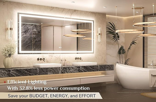 Keonjinn LED Bathroom Mirror 72" x 32" with Frontlit & Backlit, Lighted Mirror for Bathroom Wall with Dimmable 3-Color Lights, Large Anti-Fog Mirror, HD Tempered Glass, UL-Listed LED Driver
