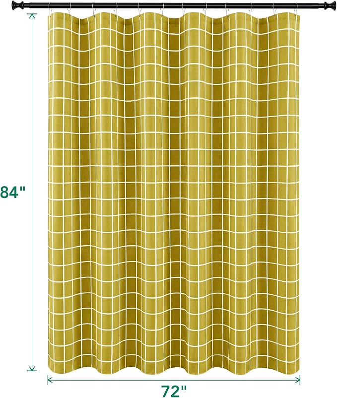 Fabric Farmhouse Shower Curtain-Extra Long Shower Curtains Bathroom Gold | 72"Wx84"L Faux Linen Grid Minimalist Simple Rustic Neutral Shower Curtain Decor-Cloth Geometric Plaid Washable Hotel Quality